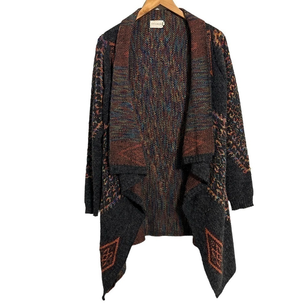 Dreamers Women’s Aztec Design Multicolor Open Front Long Sides Cardigan Medium